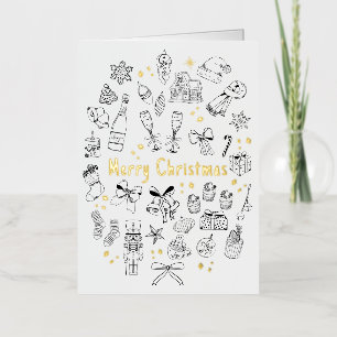 Trendy Modern Hand Drawn Budget Black & White Xmas Foil Greeting Card