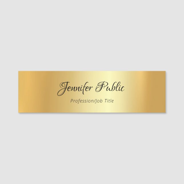 Trendy Modern Handwritten Script Elegant Golden Name Tag (Front)