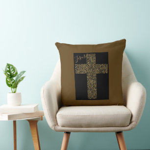 Trendy Modern Jesus Gold Cross Throw Pillow