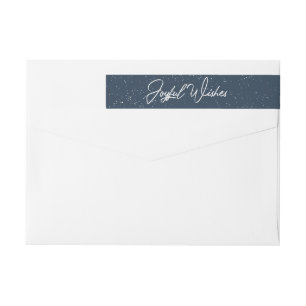 Trendy Modern Joyful Wishes Navy Blue Holidays Wrap Around Label