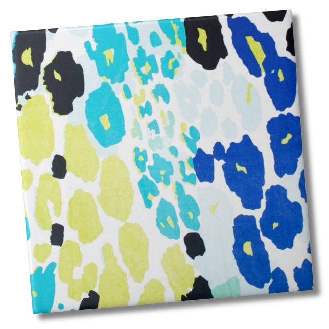 Trendy Modern Leopard Pattern Tile (Trendy Glam Vibrant Aqua Blue Lime Leopard Print Ceramic Tile)