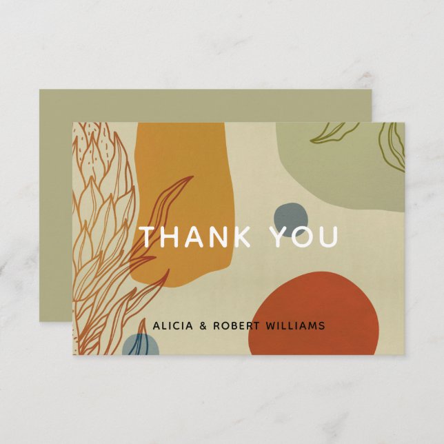 Trendy Modern Line Abstract Protea Botanical Thank You Card (Front/Back)
