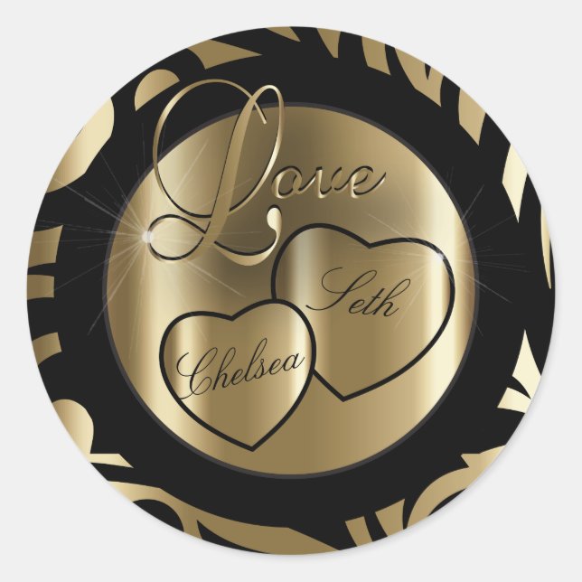 Trendy Modern Love | Gold and Black  | Personalize Classic Round Sticker (Front)