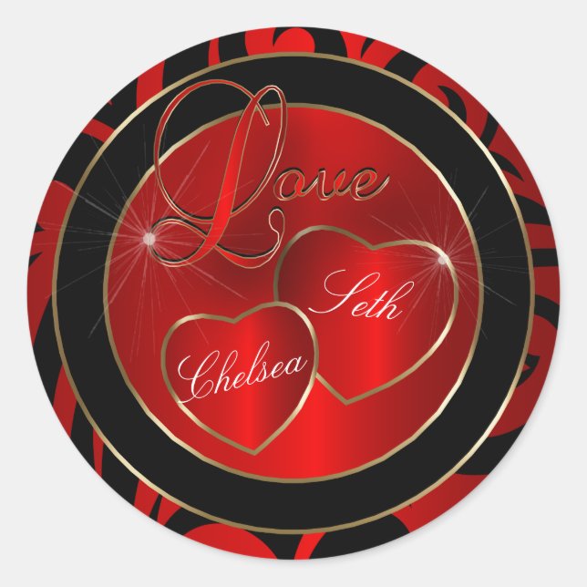 Trendy Modern Lovein Red | Personalize Classic Round Sticker (Front)