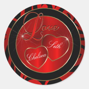 Trendy Modern Lovein Red   Personalize Classic Round Sticker