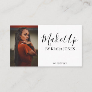 Trendy Modern Makeup Artist Script Photo Business Card