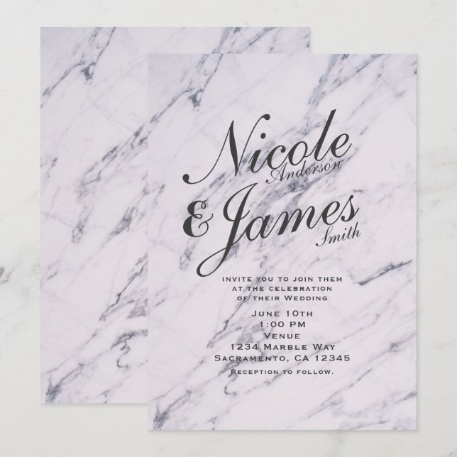Trendy Modern Marble Elegant Wedding Invitations (Front/Back)