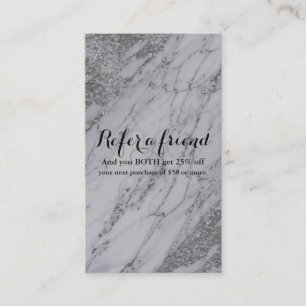Trendy Modern Marble Silver Glam Refer a Friend Referral Card