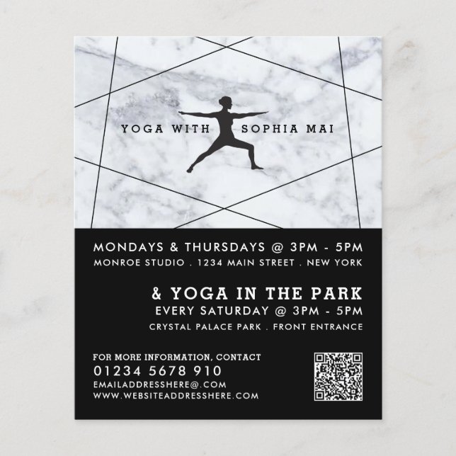 Trendy Modern Marble Yoga Class Advertising Flyer (Front)