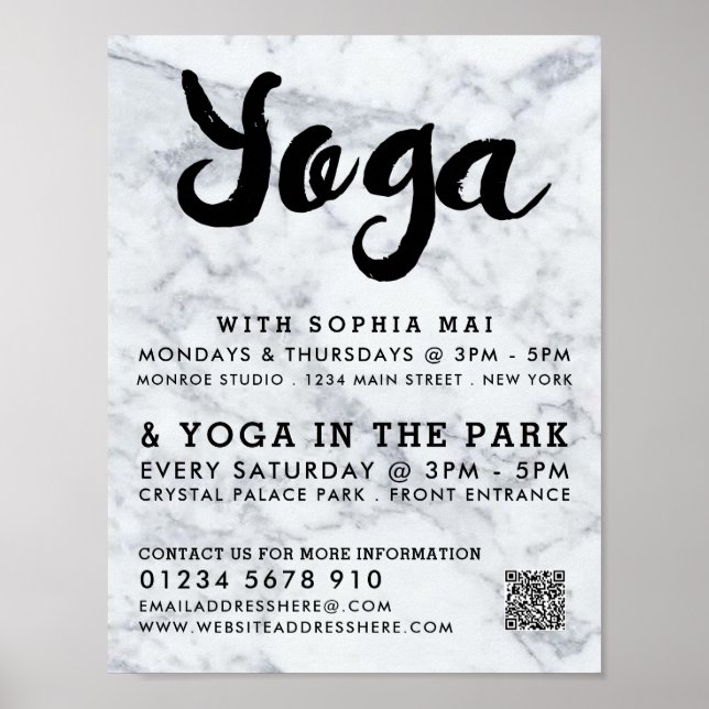 Trendy Modern Marble Yoga Class Advertising Poster (Front)