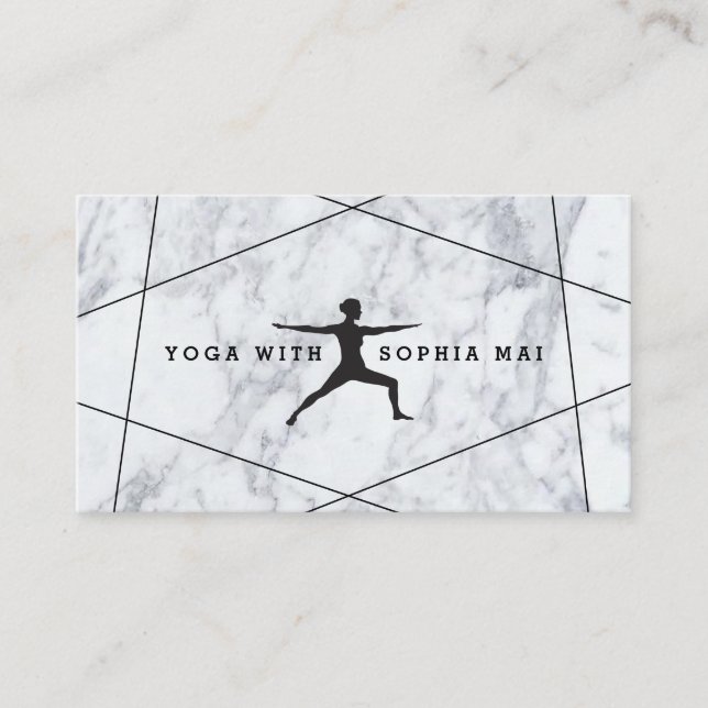Trendy Modern Marble Yoga Instructor Business Card (Front)