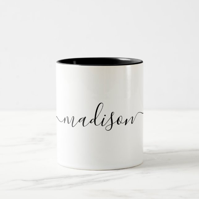 Trendy Modern Minimalist Script Name Two-Tone Coffee Mug (Center)