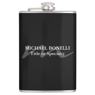 Trendy modern monogram initial professional black hip flask