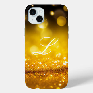 Trendy Modern Monogram Initials Yellow Glitter iPhone 15 Mini Case