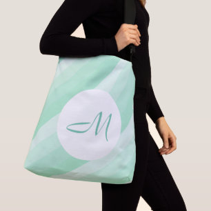 Trendy Modern Monogram Mint Green Striped Crossbody Bag
