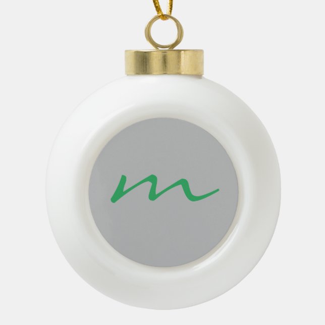 Trendy modern monogram professional grey ceramic ball christmas ornament (Front)