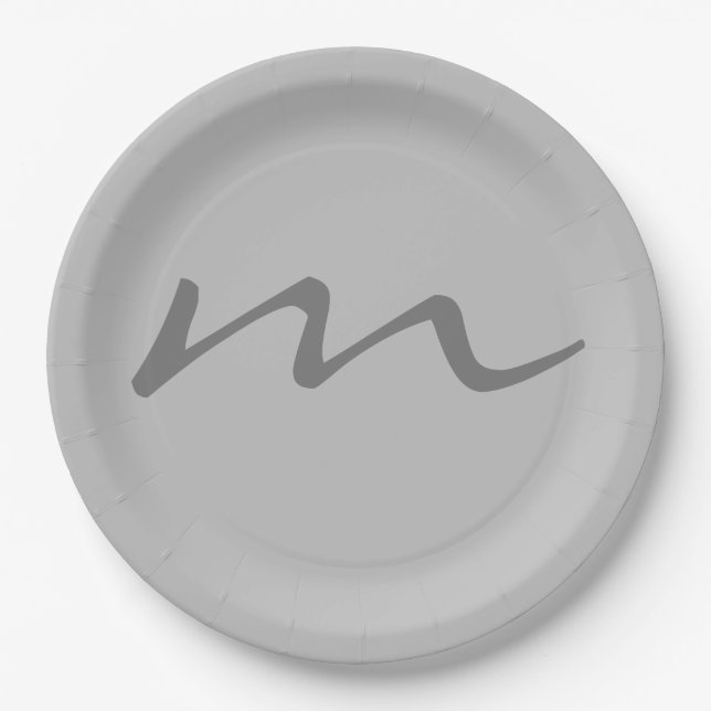Trendy modern monogram professional grey paper plate (Front)