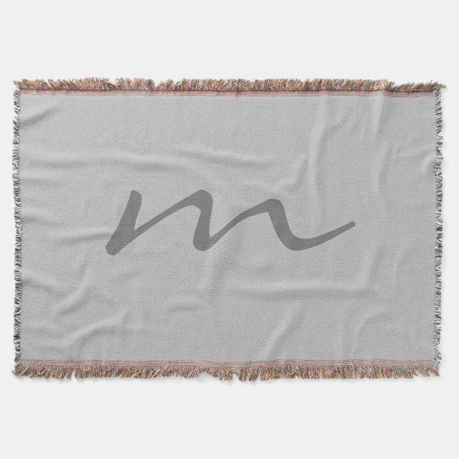 Trendy modern monogram professional grey throw blanket (Front)