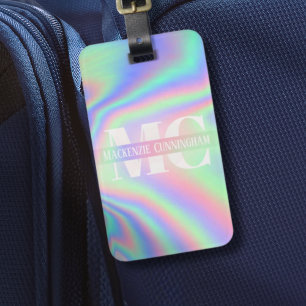 Trendy Modern Monogrammed Hologram Luggage Tag