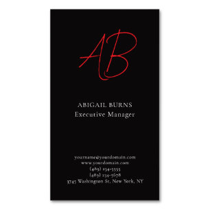 Trendy Modern Monogrammed Night Black Magnetic Business Card