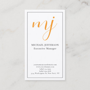 Trendy Modern Monogrammed Plain Black & White Business Card