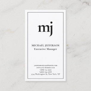 Trendy Modern Monogrammed Plain Black & White Business Card