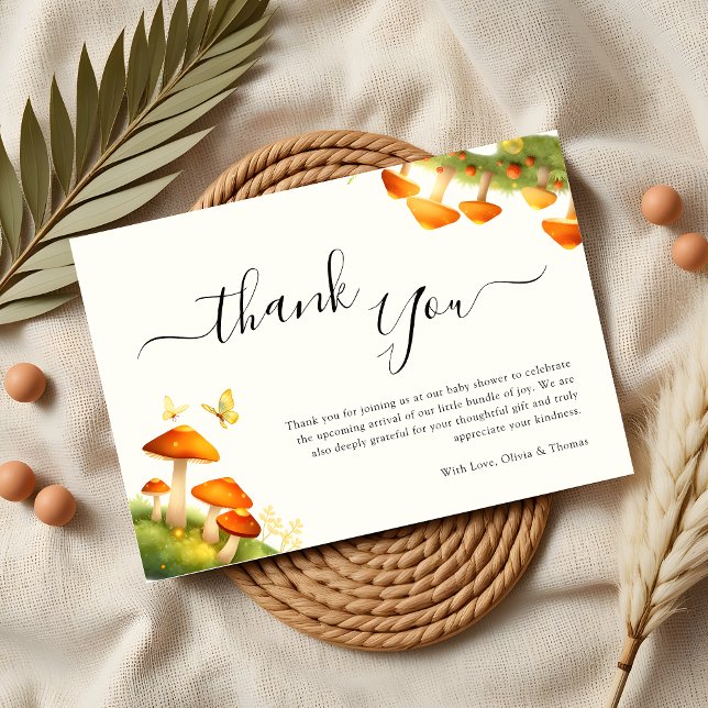 Trendy Modern Mushroom Woodland Baby Shower Thank You Card (Creator Uploaded)