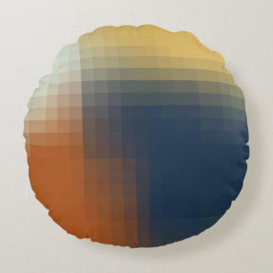 Trendy Modern Orange Blue Yellow Beige Pattern Round Pillow