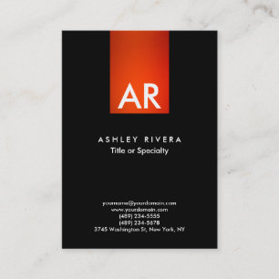Trendy Modern Orange Red Stripe Monogram Black Business Card