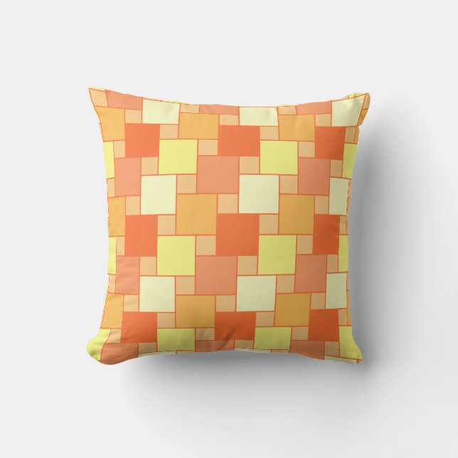 Trendy Modern Orange Yellow Geometric Squares Throw Pillow (Front)