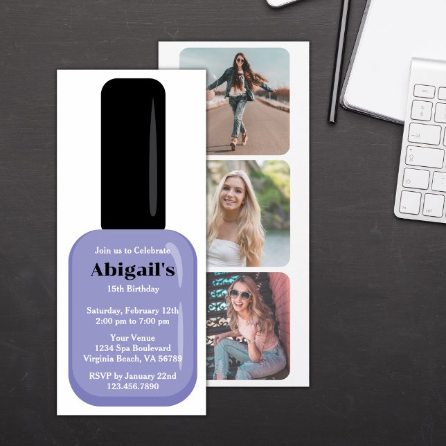 Trendy Modern Periwinkle Nail Polish Birthday Invitation (Creator Uploaded)