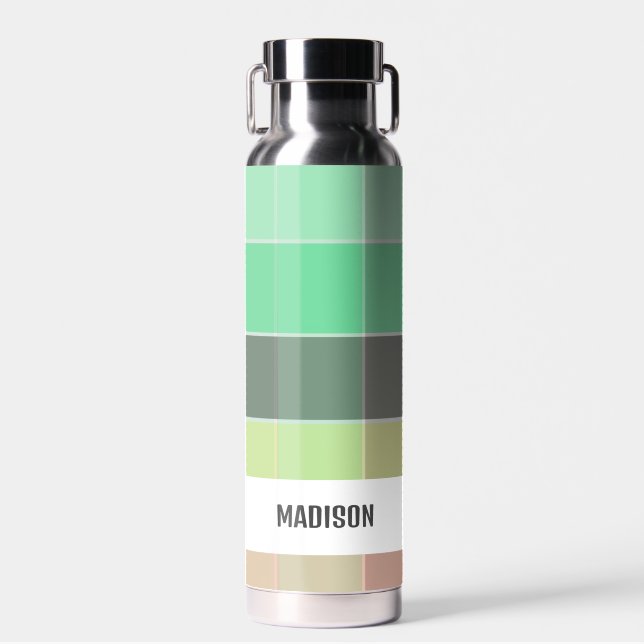 Trendy Modern Personalized Plaid Water Bottle (Front)