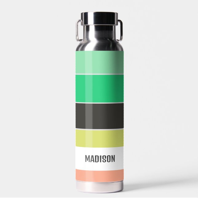 Trendy Modern Personalized Stripes Water Bottle (Front)