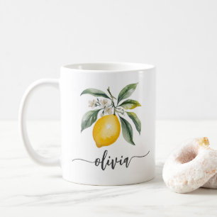Trendy Modern Personalized Watercolor Yellow Lemon Coffee Mug