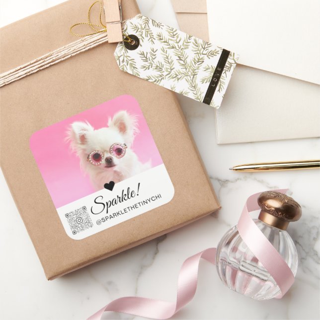 Trendy Modern Photo Name QR Code Large Square Sticker (Gifting)