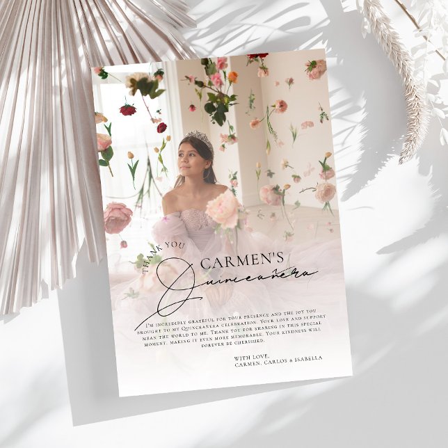 Trendy Modern Photo Quinceanera Birthday Thank You Card (Creator Uploaded)