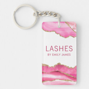 Trendy Modern Pink Agate Lash Extensions Beauty Keychain