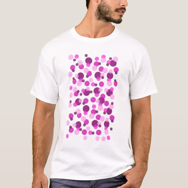 Trendy Modern Pink and Purple Polka Dot Pattern T-Shirt (Front)