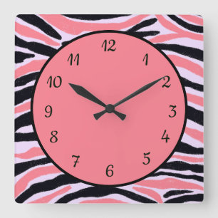 Trendy Modern Pink Black Abstract Pattern  Square Wall Clock