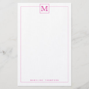Trendy Modern Pink Initial Monogram Square border Stationery