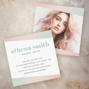Trendy modern pink mint green gradient photo square business card