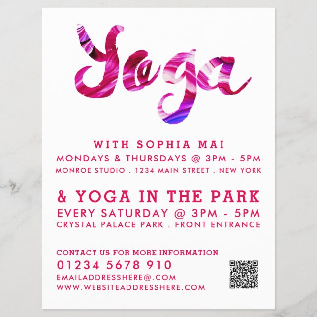 Trendy Modern Pink Yoga Class Advertising Flyer (Front)