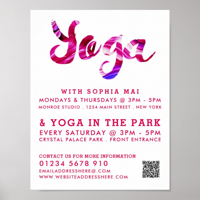 Trendy Modern Pink Yoga Class Advertising Poster (Front)
