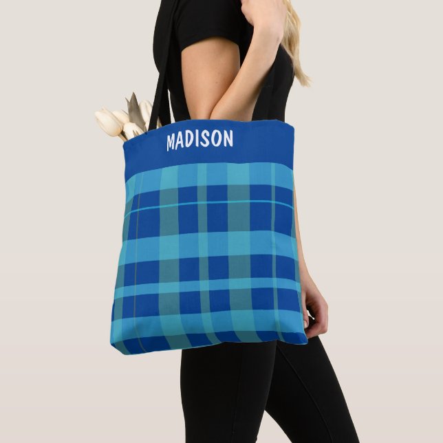 Trendy Modern plaid personalized Tote Bag (Close Up)
