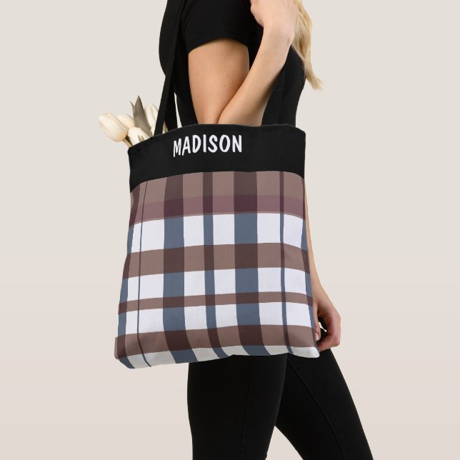 Trendy Modern plaid personalized Tote Bag (Close Up)
