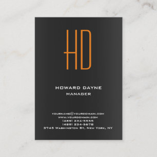 Trendy modern plain black grey orange monogram business card