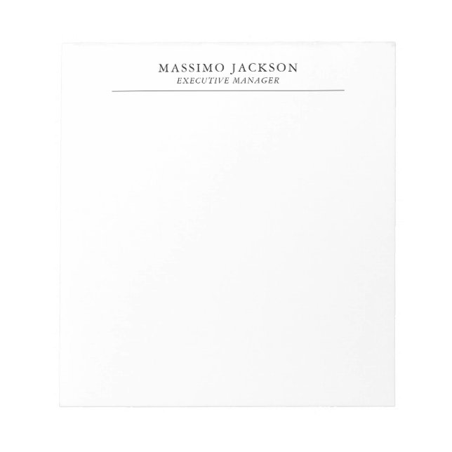 Trendy Modern Plain Black & White Professional Notepad (Front)