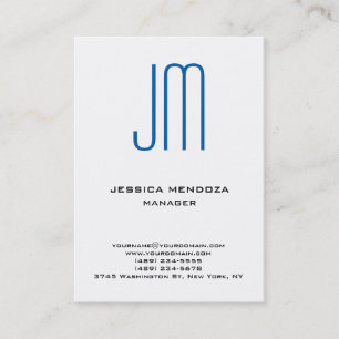 Trendy modern plain simple white blue monogram business card