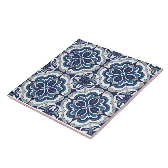 Trendy Modern Portuguese Tiles Azulejos Blue       (Side)