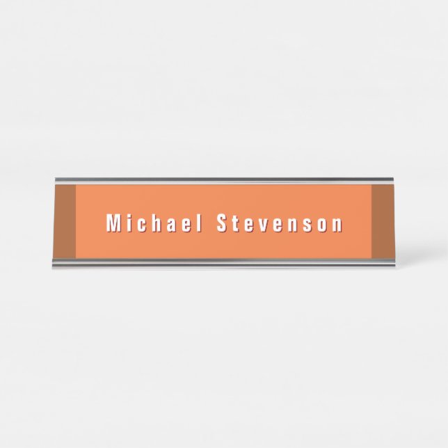Trendy Modern Professional Orange Brown Desk Name Plate (Front)
